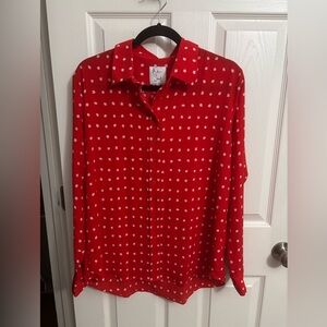 NEW‎ The Shirt by Rochelle Behrens | Bye Bye Blouse Gape Red White Dot Sz XL
